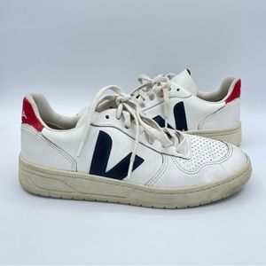 Veja White Sneakers with Navy and Red Accents